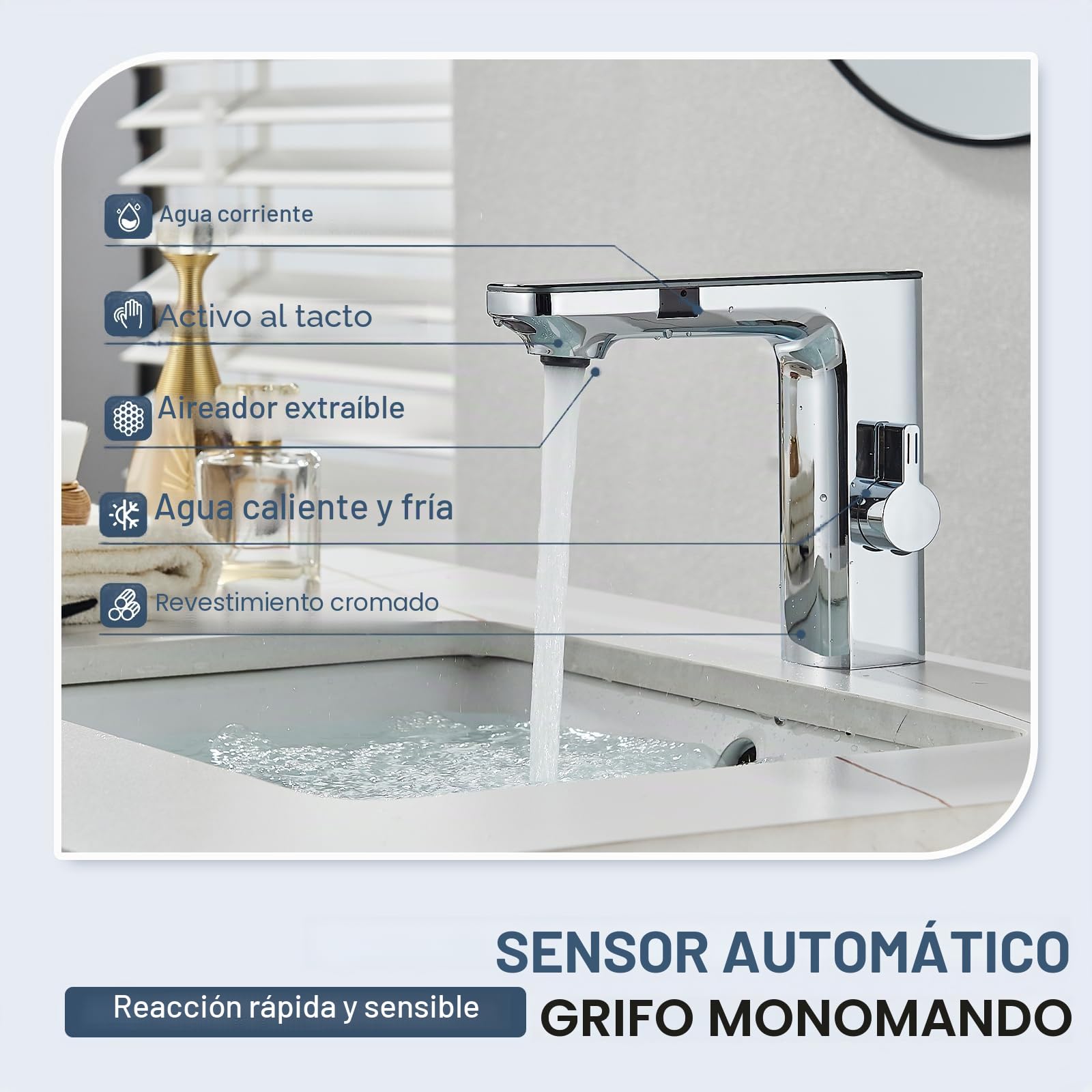 Grifo con sensor infrarrojo baño cromo, sensor automático mezclador baño pantalla pantalla caliente agua fría grifo mezclador grifo lavabo