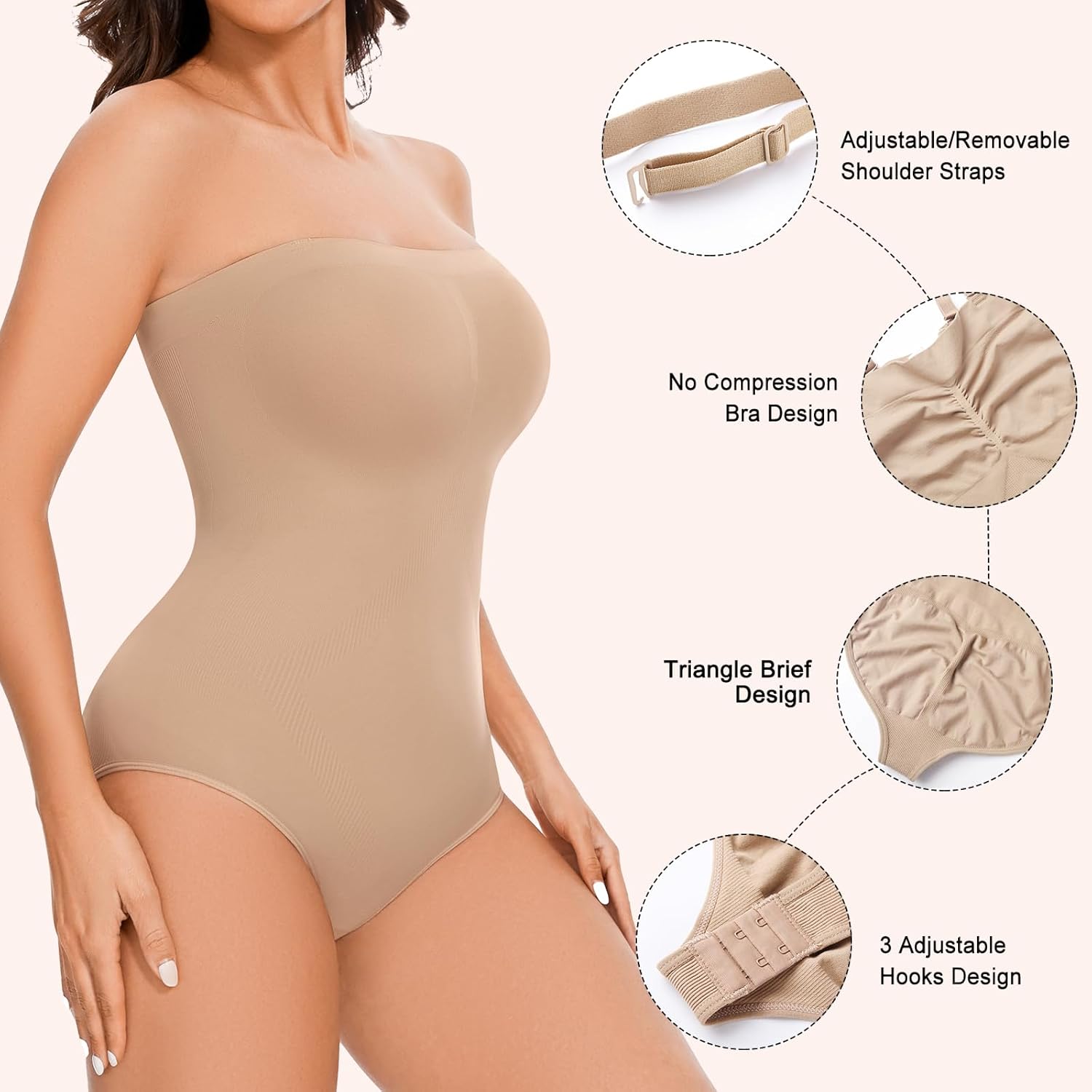 Strapless Shapewear Bodysuit for Women Triangle Tummy Control Bodysuit Slimming Butt Lifter Body Shaper - Image 4