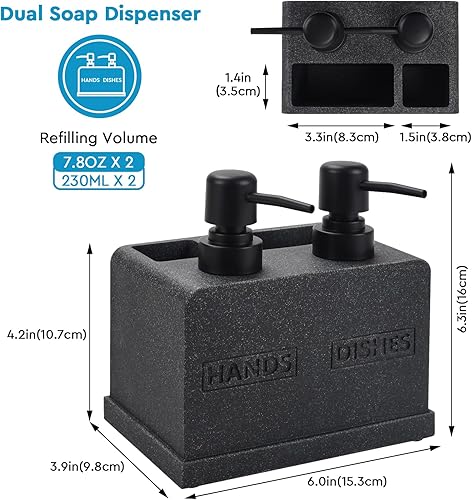 Miniatura 7 de Juego de dispensador de jabón para manos y platos para fregadero de cocina, dispensador de jabón doble con organizador de esponja y soporte para