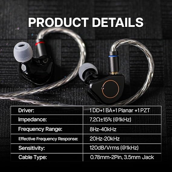 Linsoul SIMGOT SuperMix 4 1DD+1BA+1Planar+1PZT Hibrit Sürücülü Kulaklıklar, Müzisyen ve Audiophile için HiFi Kulak İçi Monitör IEM, Müzisyen Audiophile için OFC Gümüş Kaplama Kablolu Oyun Kulaklıkları