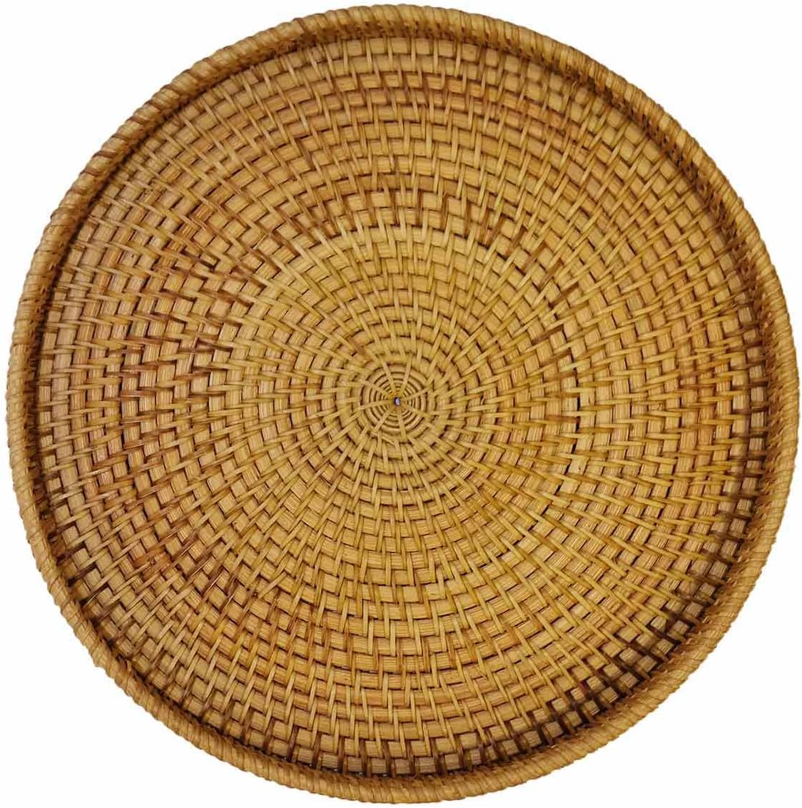 Hand Woven Rattan Serving Basket 11 inch - Round Platter for Fruit, Snacks, Appetizers, Bread, Breakfast, BBQs, Parties - Decorative Tray for Living Room, Kitchen, Dining Decor (Large)