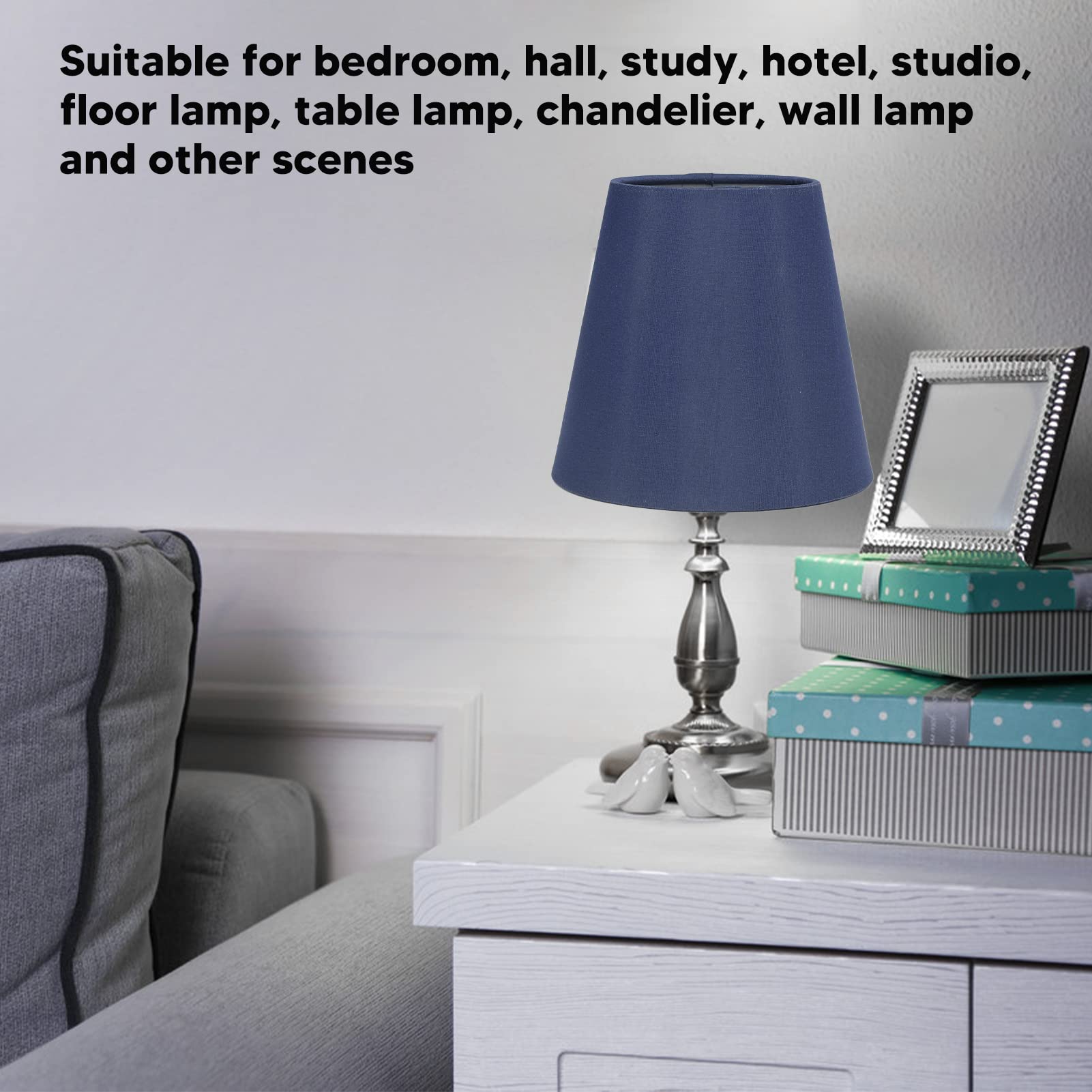 Small Lamp Shades Set of 6, Lamp Shades for Table Lamps Dark Blue Clip on Lamp Shade for E14 Bulb, 9.3cm x 14cm x 13cm - Image 3