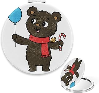Pocket Mirror for Women, Brown Cute Cartoon B...