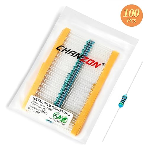 Vista 464 de Chanzon 100pcs 1/4W (0.25W) 33K Ω ohmios Resistencia fija de película metálica 0.01 ±1% Tolerancia 33KR MF Resistencias de orificio pasante