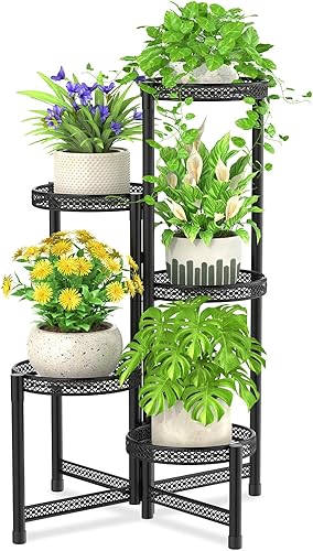 Miniatura 10 de iDavosic.ly Soporte para plantas de 10 niveles para interiores y exteriores de fácil armado, estantería plegable alta de metal para exhibición de 5