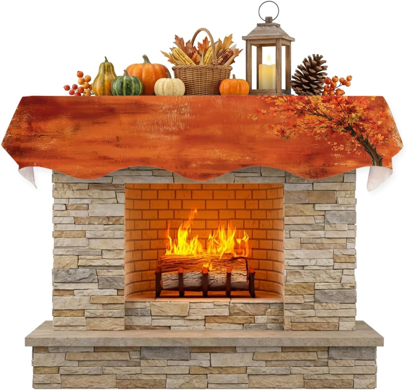 Fall Red Maple Tree Mantel Scarf for Fireplace 70 x 17 Inches, Thanksgiving Vintage Harvest Country Maple Leaf Fireplace Top Runners Mantel Scarves Decoration Cover for Holiday Party Home Decor