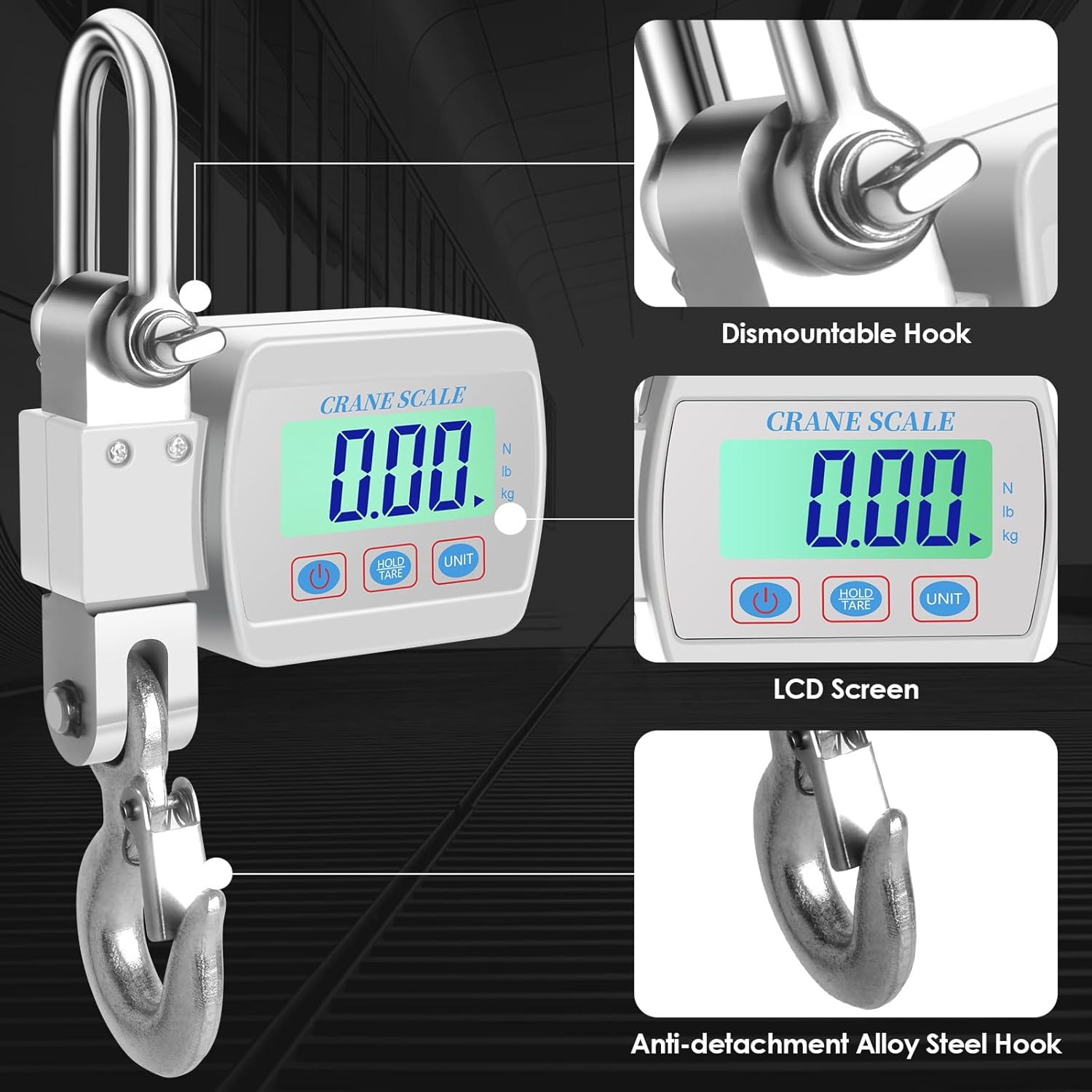 Digital Crane Scale Heavy Duty Hanging Scale- LCD Backlight, 1100lbs/500kg Max Capacity, High-Precision Sensor, Tare & Unit Switch Functions for Farm, Hunting, Warehouse & Construction