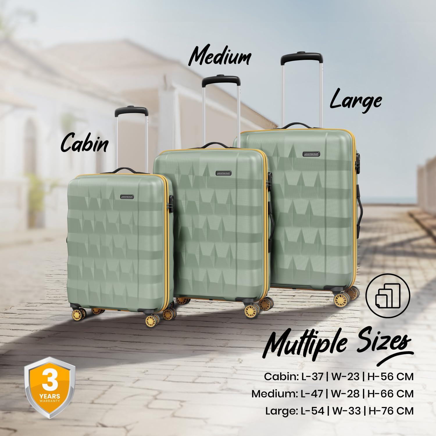 Aristocrat Comet Cabin Polycarbonate Hard Case 8-Wheel Trolley Bag, Green 3