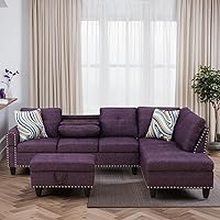 Vista 26 de Sofá modular de cuero en forma de L de 3 piezas – Sofá modular convertible con diván móvil y otomana de almacenamiento, uso multiescenario para sala