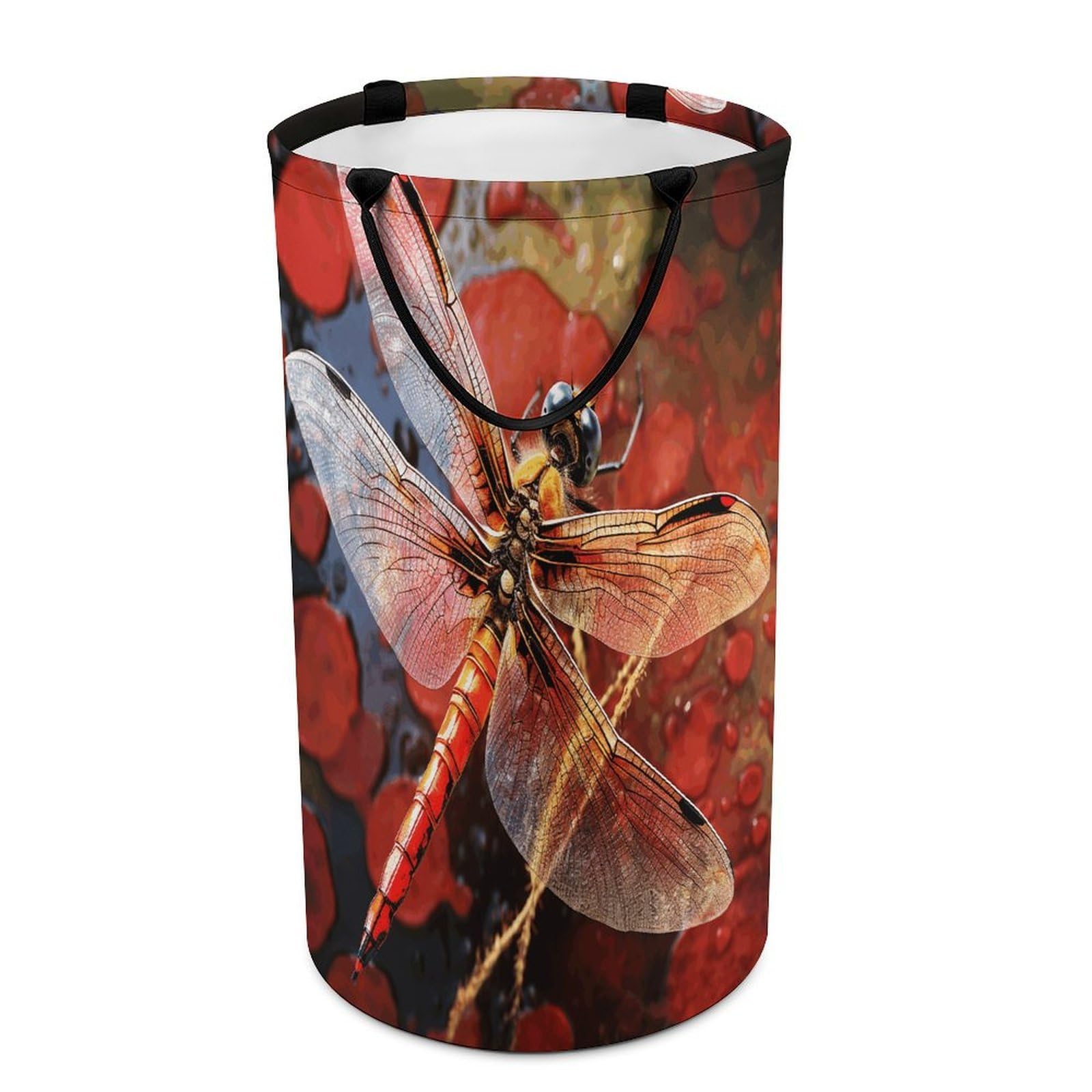 Red Dragonfly Laundry Basket Large Foldable Laundry Hamper with Handles Freestanding Collapsible Clothes Basket Waterproof Portable Dirty Clothes Hamper for Bathroom 86L