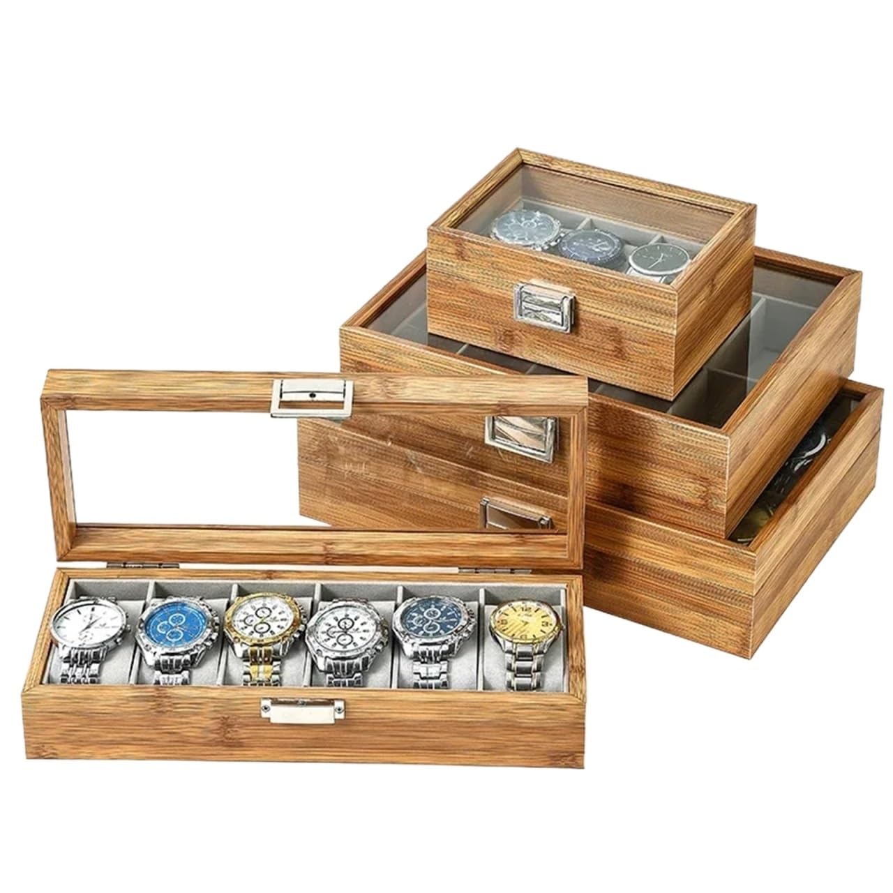 SHENJMAI Watch Box Spot Wooden Watch Storage Box, Bamboo And Wood Bracelet