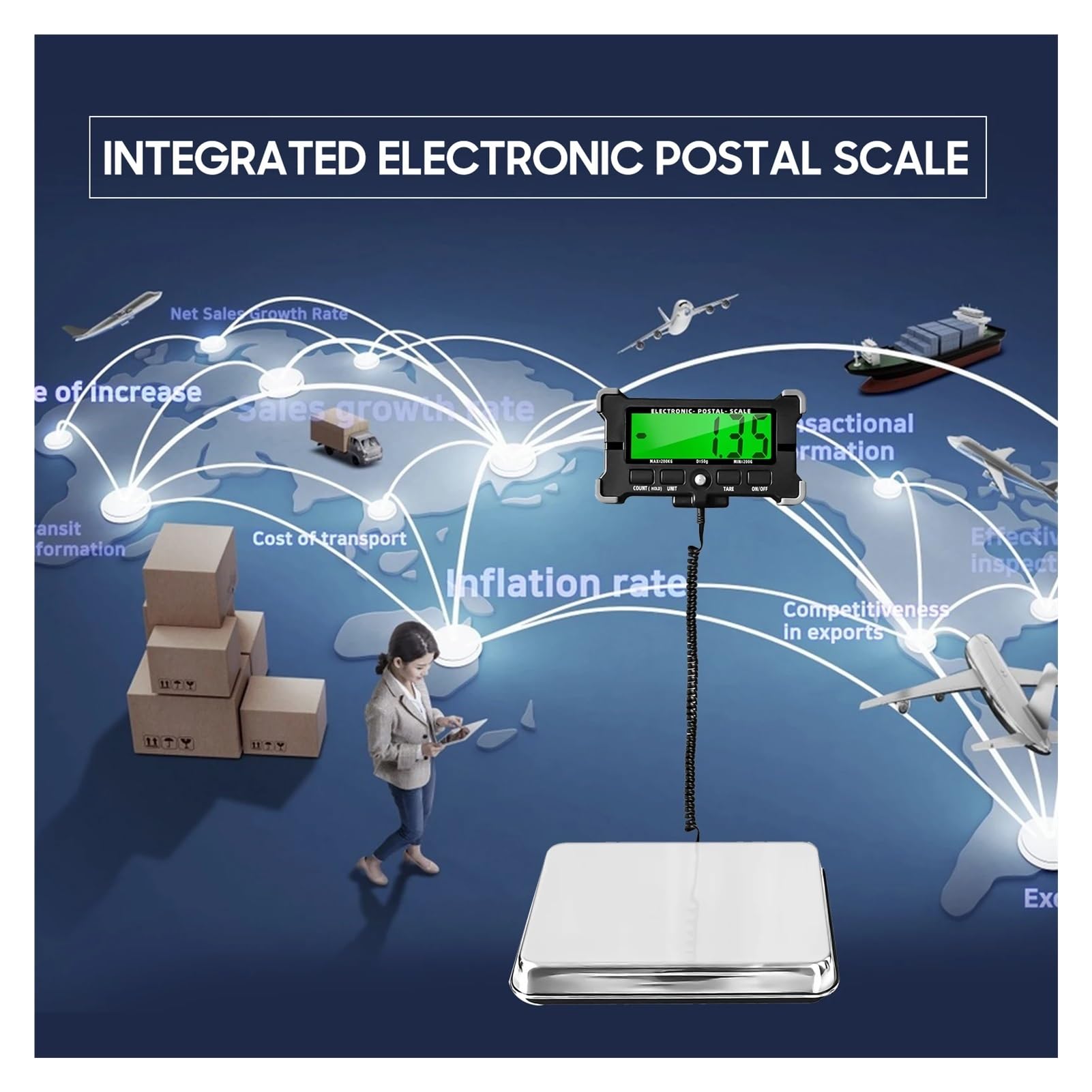 Bilancia Cucina Digitale, Bilancia postale elettronica da 440 libbre Bilancia di precisione integrata in acciaio inossidabile da 0,05 kg Bilance for spedizione con spegnimento automatico/mantenimento