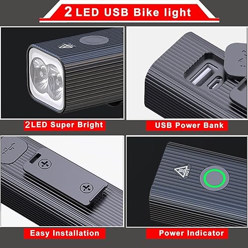 Miniatura 3 de Juego de luces de bicicleta recargables por USB, luz delantera y trasera, linterna para bicicleta, potente 5 modos de luz, impermeable, fácil de