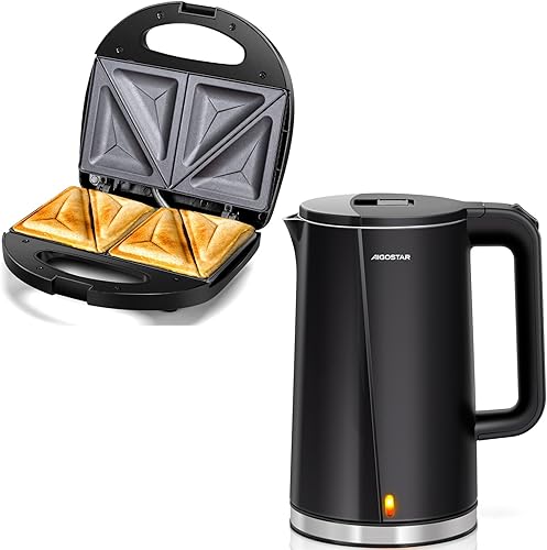 Aigostar Parrilla de prensa Panini 2 en 1 con placas antiadherentes y prensa Aigostar Panini, sandwichera de 1200 W y parrilla eléctrica para