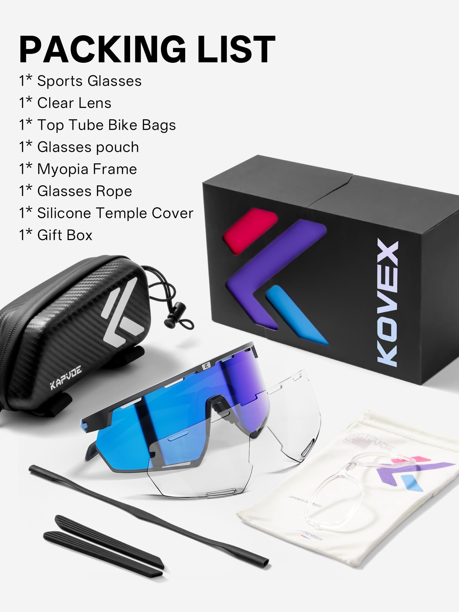 KAPVOE Lunettes de Cyclisme 26g Lunettes de Velo Sports Homme Femmes Route VTT Running Base-ball KOVEX Série - K432