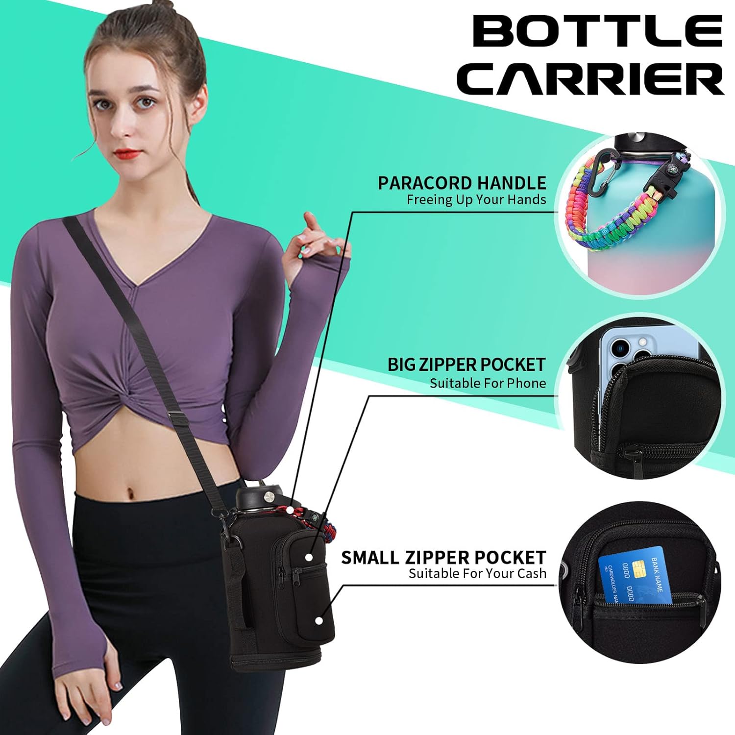 64OZ Insulated Water-Bottle with Paracord-Handle - Half Gallon Water Bottle Jug with Straw & Spout Lids, Bottle Sleeve & Boot, Keep Cold-48h Hot-24h for Fitness Camping Hunting, Hiking - Image 7