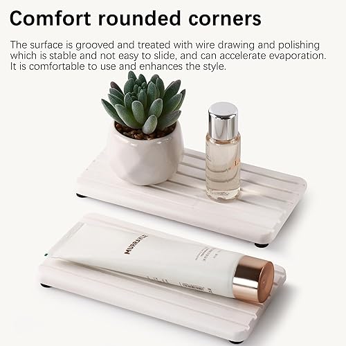 Miniatura 72 de 2 posavasos rectangulares de diatomita absorbentes de agua, diseño ranurado, piedra absorbente de agua utilizada para jabones de manos, plantas