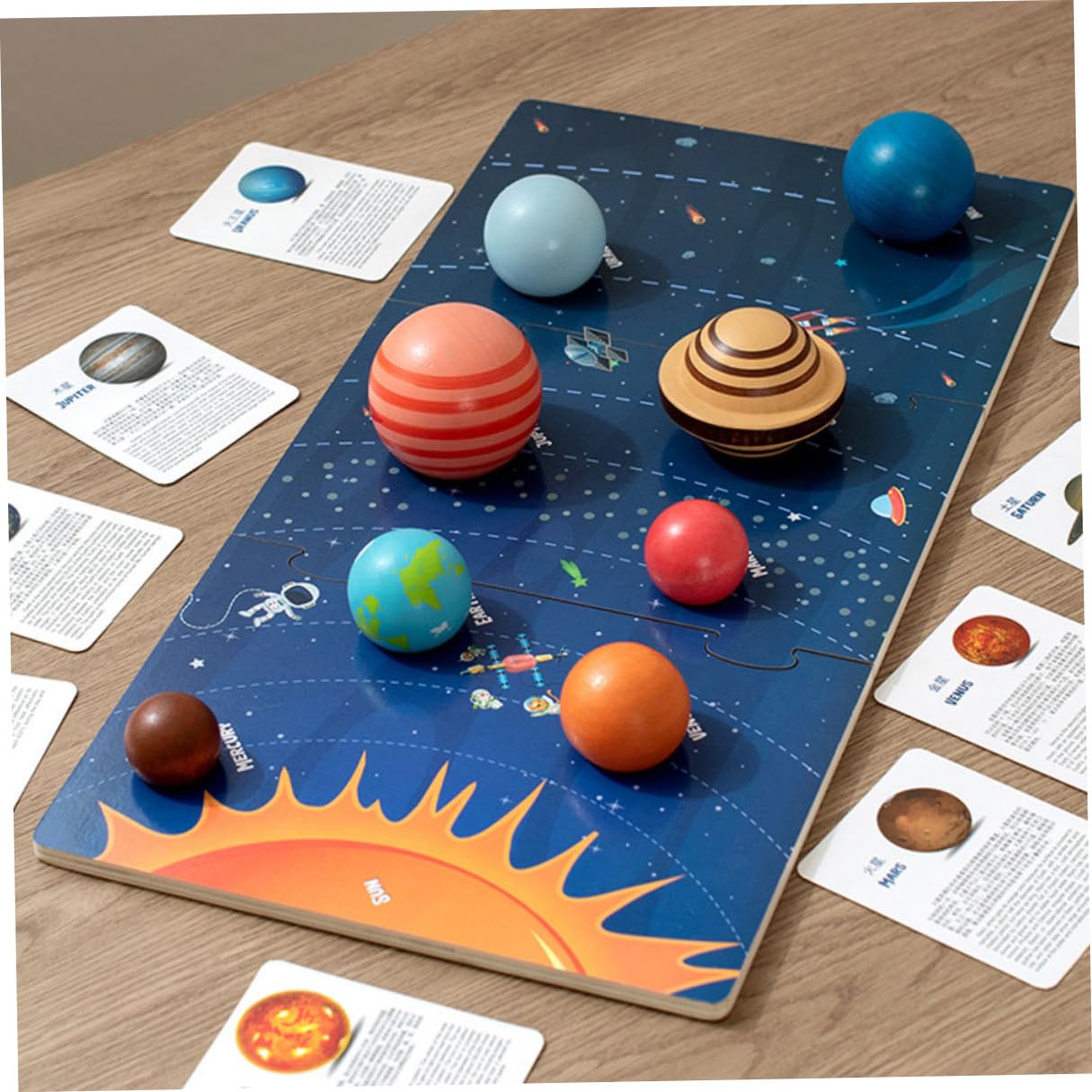 Rompecabezas de Madera para Niños Pequeños Bloques de Planetas del Sistema Solar, Juguete Educativo para Desarrollar Habilidades Cognitivas y Cooperación