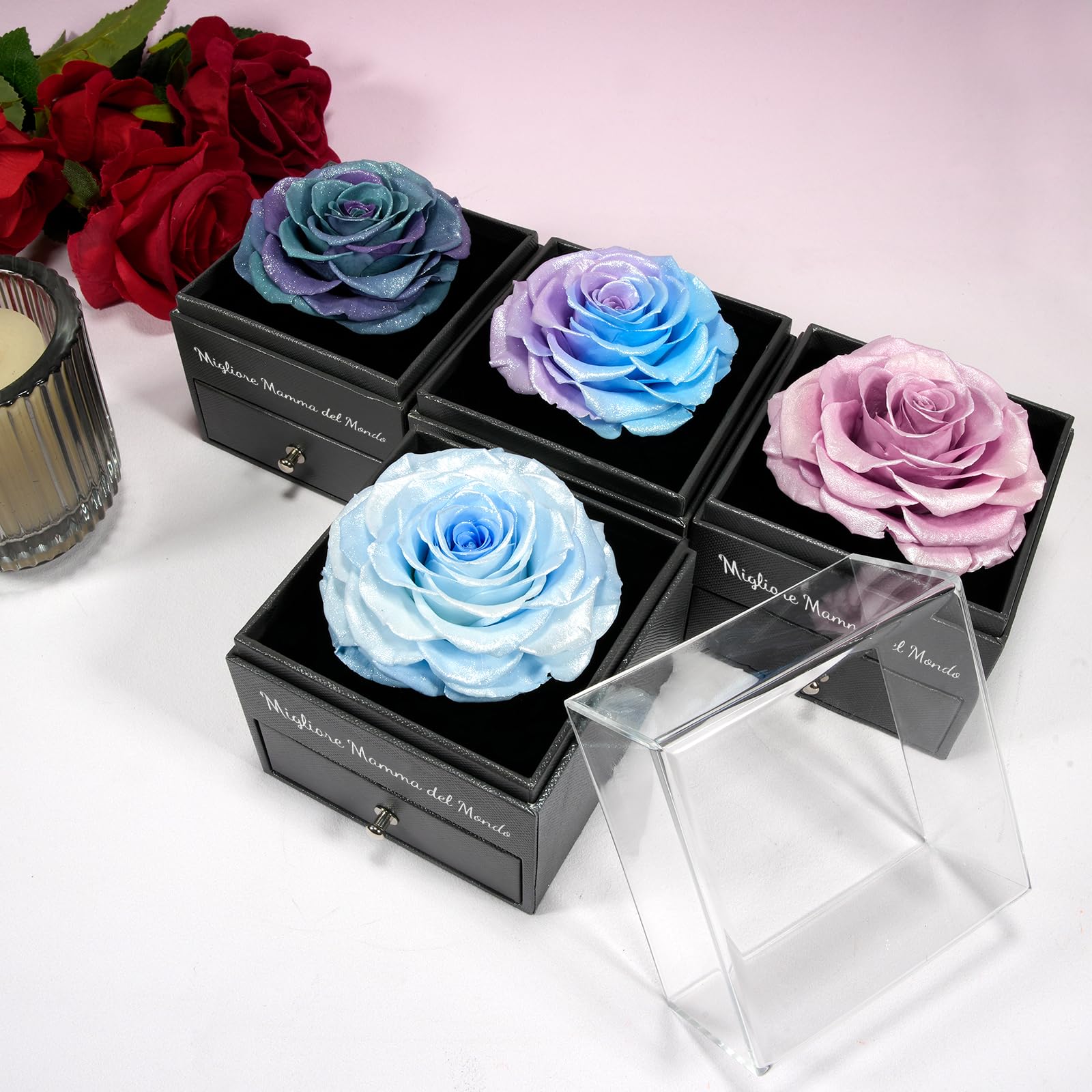 Miofula Festa della Mamma Idee Regalo,Rosa Stabilizzata Vera Regalo Mamma Compleanno,Rosa Eterna con Collana Argento 925 Donna, Migliore Mamma del Mondo, Regali Festa della Mamma, Regalo Collana Donna