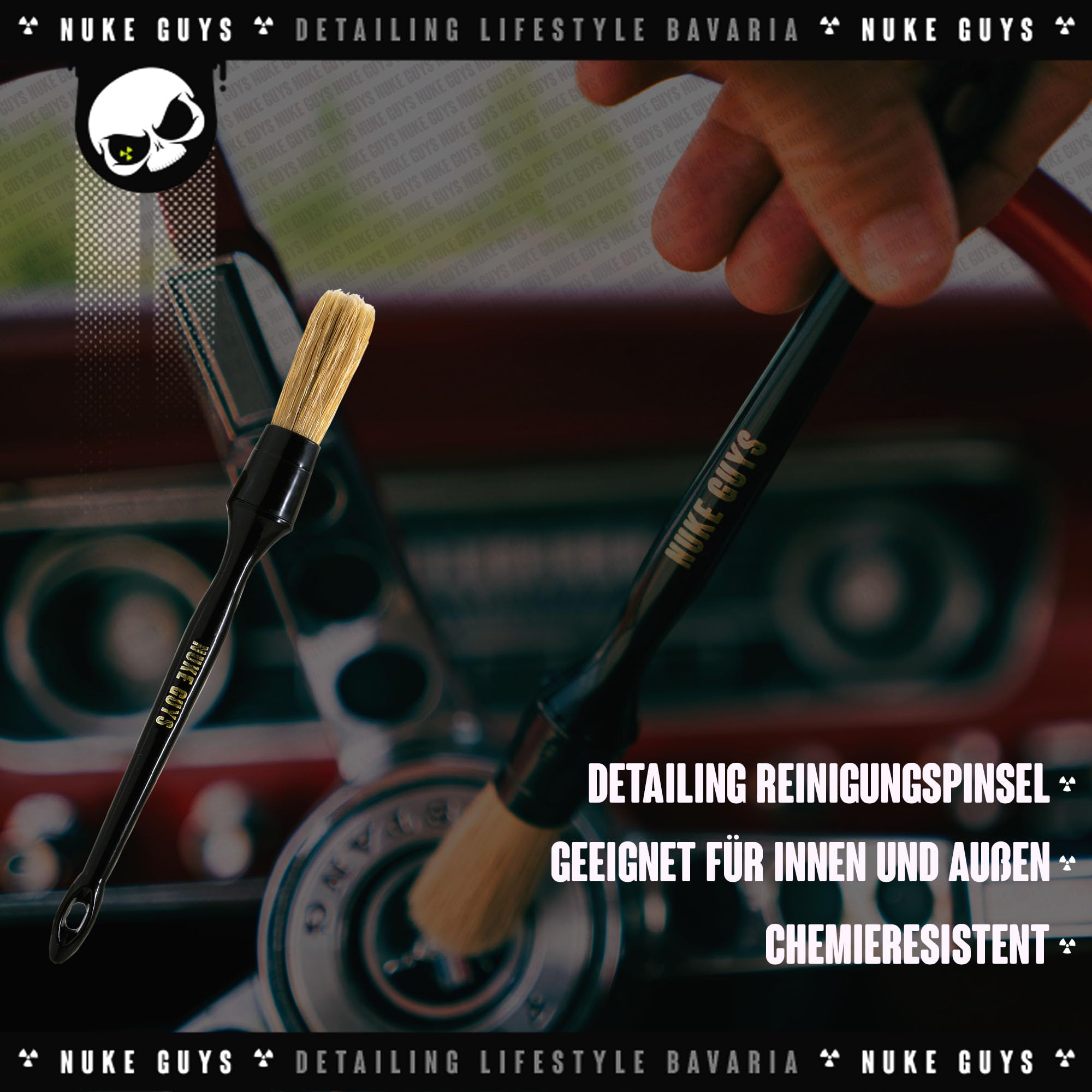 Nuke Guys Auto Reinigungsset Innenraum | Innenraumreiniger + Glasreiniger + 1x Fenstertuch + Auto Duft + Cockpit Tücher Matt + 1x Detailing Pinsel + 1x Mikrofasertuch | Autopflege Set