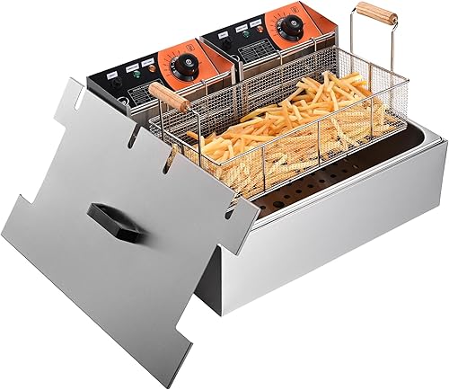 WeChef Freidora eléctrica para encimera, 20L, 5000 W, freidora comercial de acero inoxidable, tanque grande con cesta para restaurante comercial