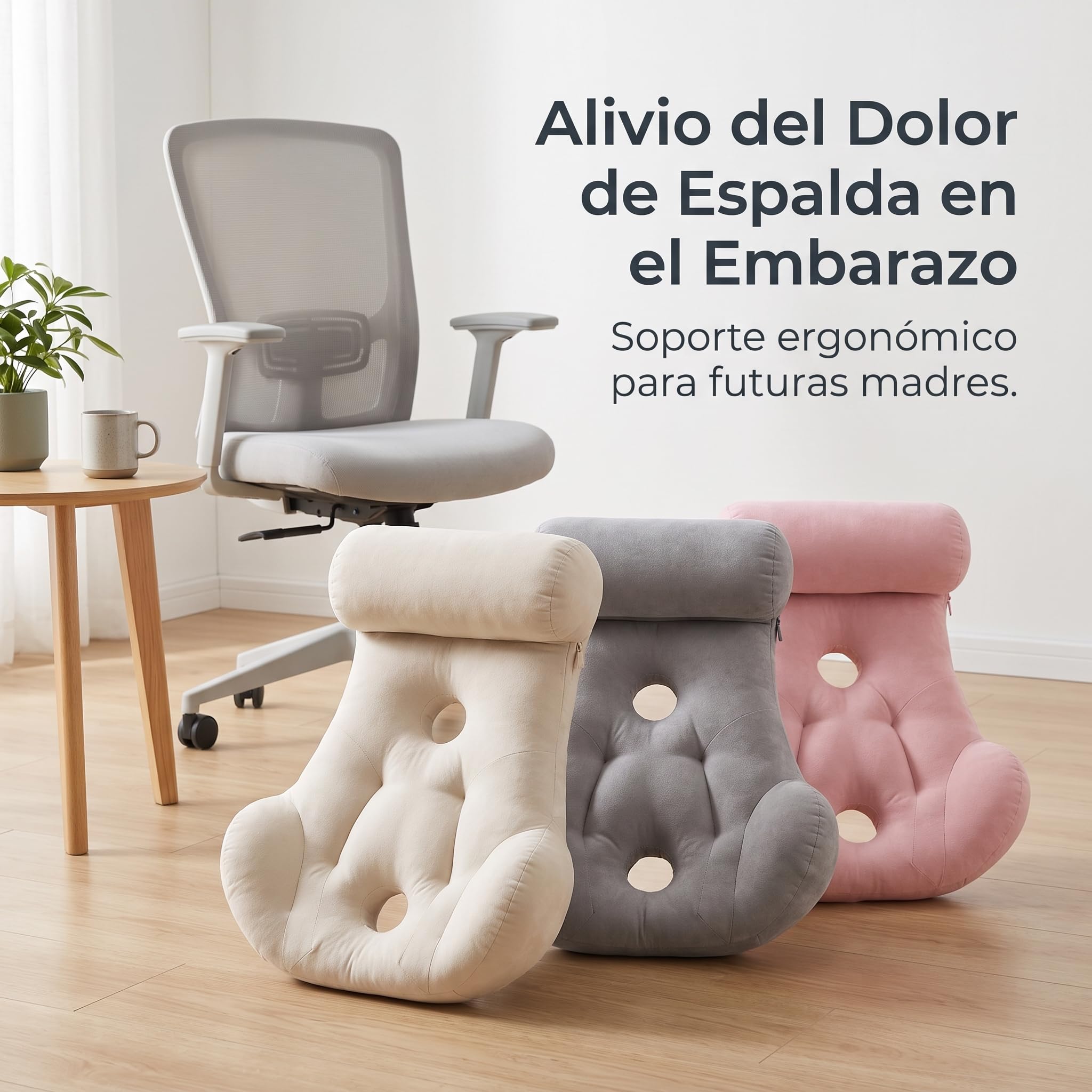 Almohada Ergonómica Algodón para Silla Oficina – para Aliviar el Dolor Espalda, Gris Luna