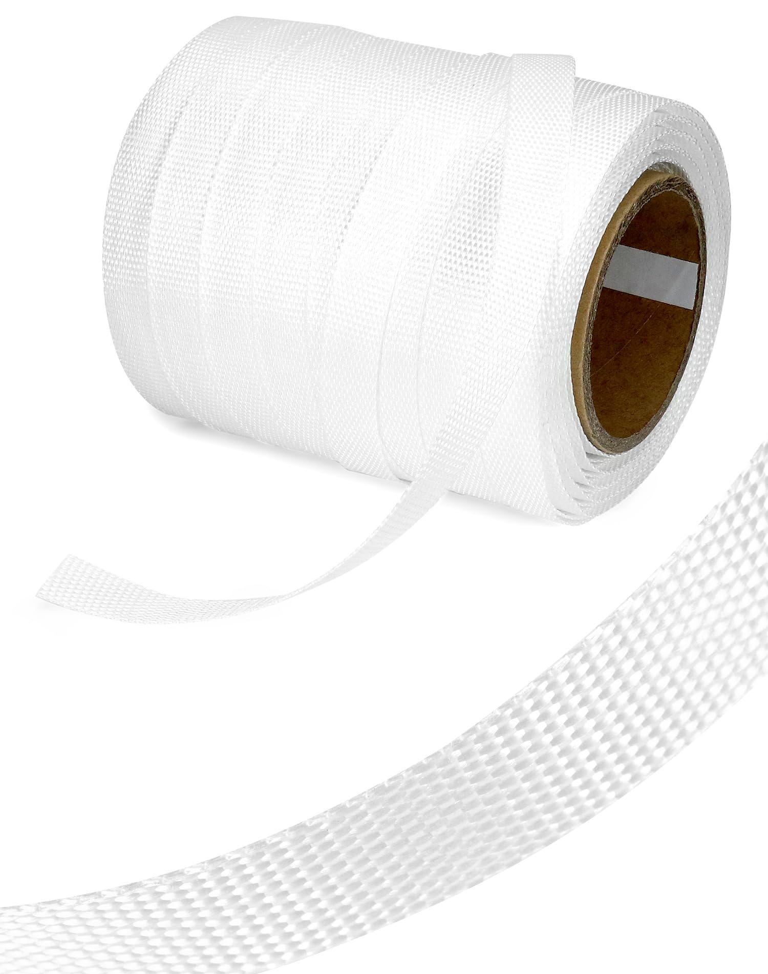QWORK Rotolo di corda intrecciata da 1,9 cm x 6,5 m con 50 fibbie in metallo da 1,9 cm, rotolo di cinghia in corda intrecciata in polietilene resistente, 1088,6 kg, forte resistenza alla rottura 15,2