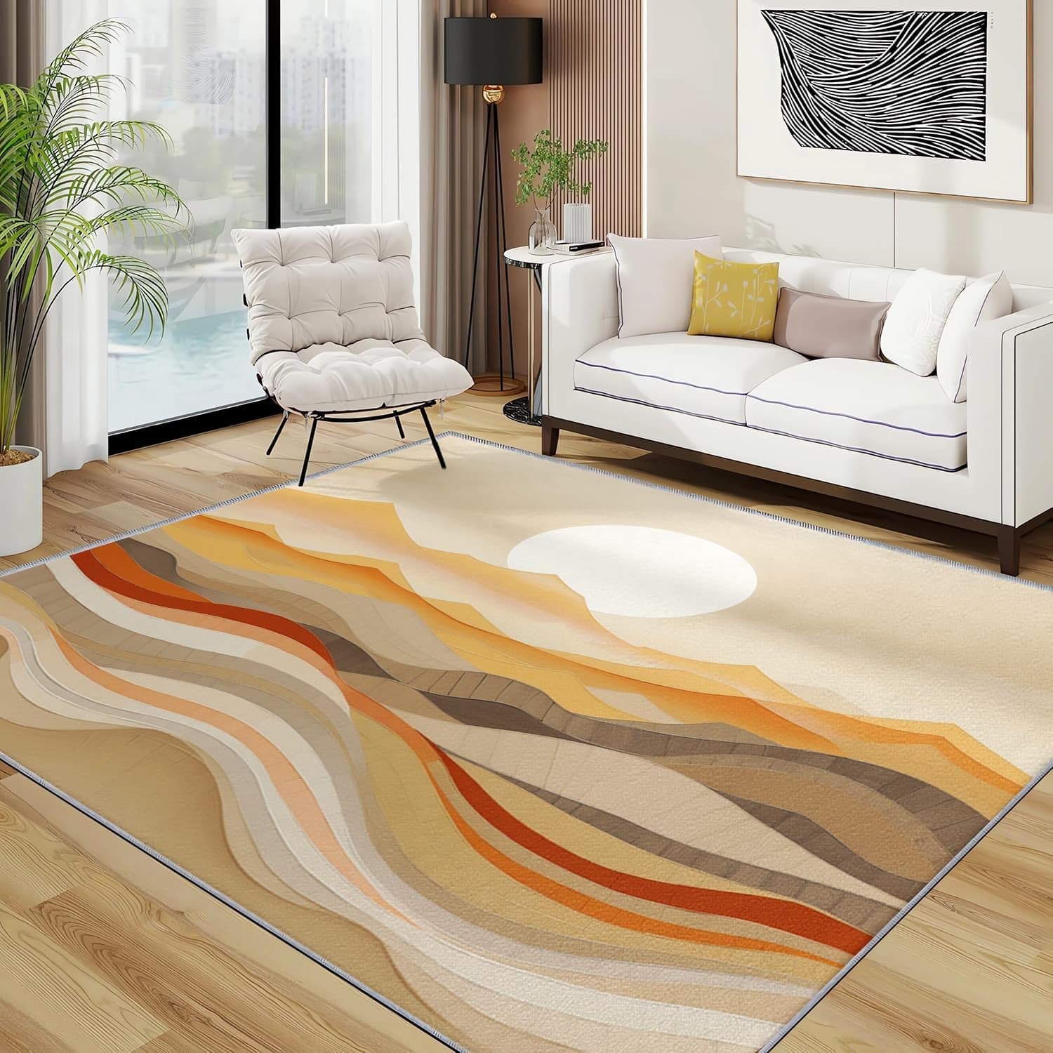Tapis moderne lavable et antidérapant motif abstrait salon et chambre