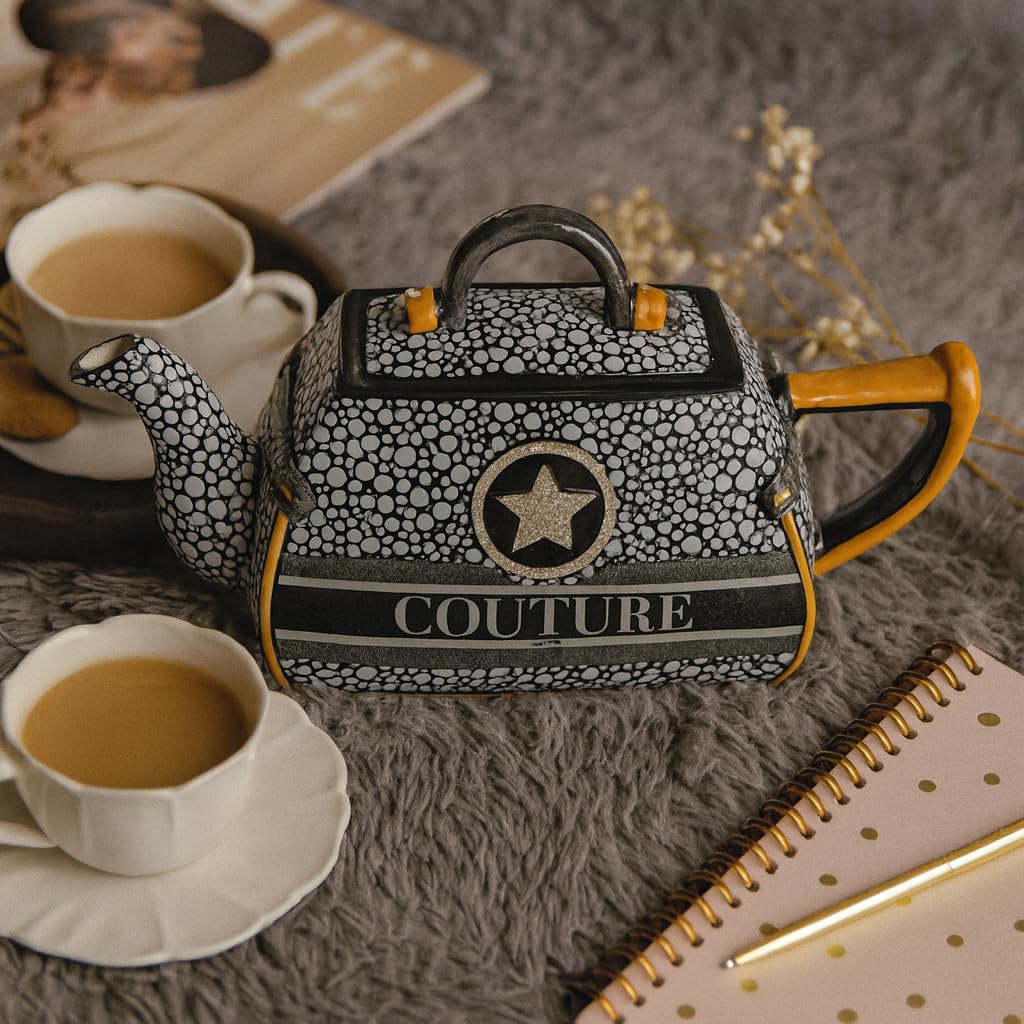 Jameson und Tailor Handbemalte Leichtkeramik Teekanne - Kunstvolles Design im Geschenkkarton (Handtasche)