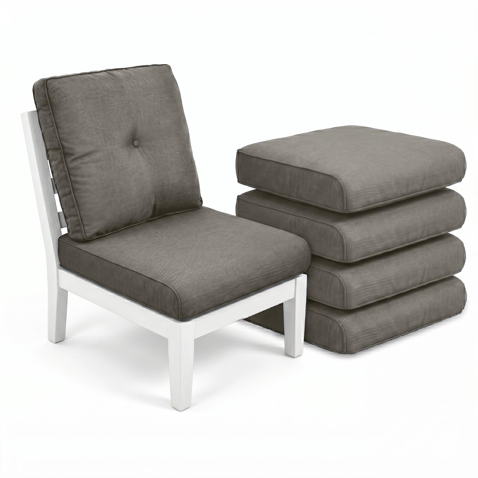 Luxury 4" Thick Outdoor Cushion Set of 5 - 22x24 Patio Furniture Cushions with 28D High-Density Foam, Water-Resistant &amp; Fade-Resistant Fabric, Removable Covers for Patio Furniture Sofa Couch -Grey