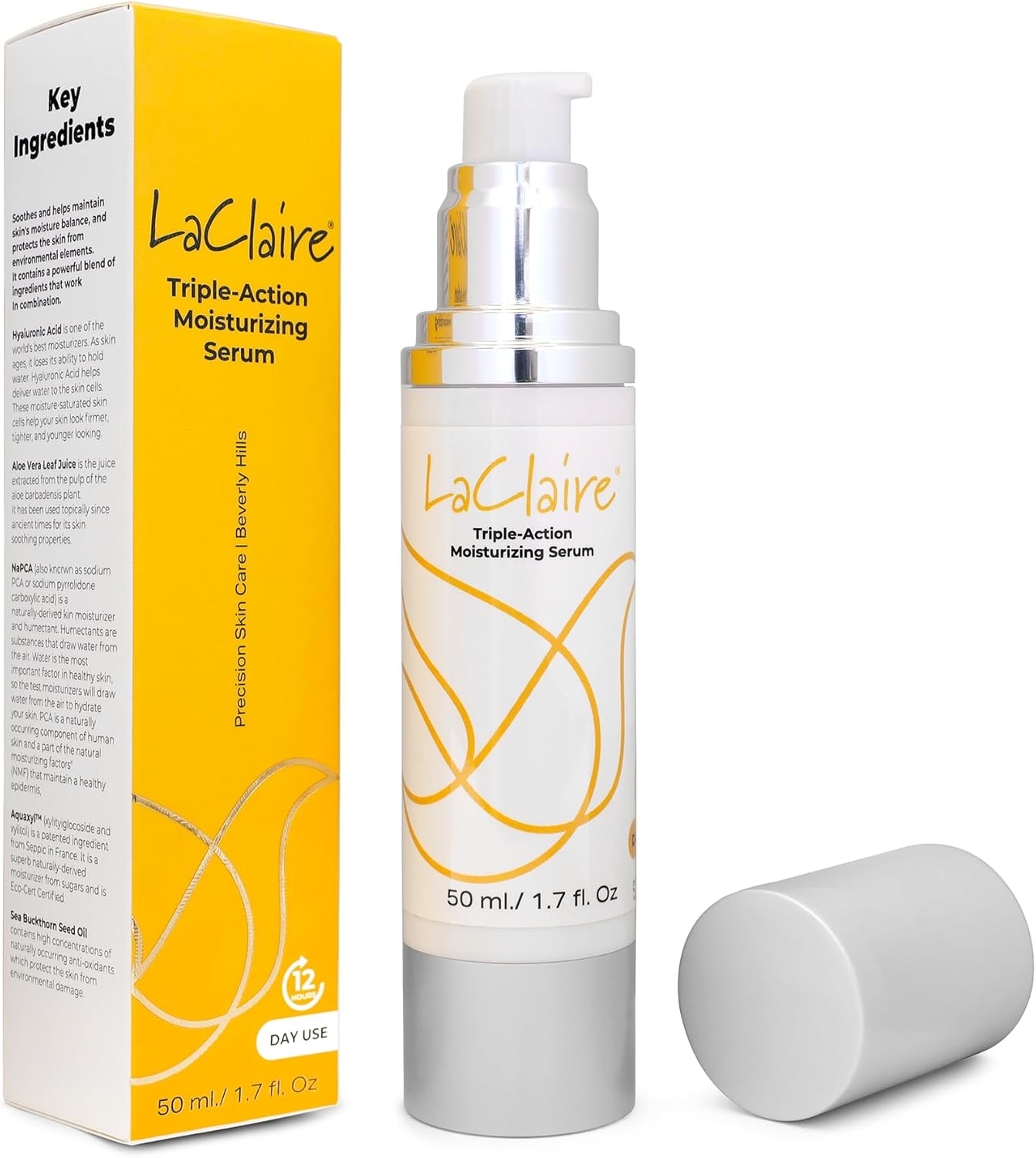 LaClaire Triple-Action Daily Moisturizing Serum – 70% Organic, Paraben-Free Hyaluronic Acid + Aloe Vera + Green Tea – Hydrates, Soothes & Protects – 50 mL