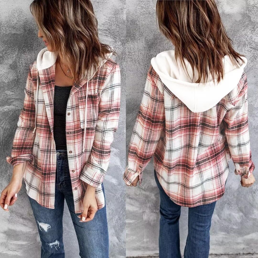 LACOZY Chemise à carreaux en flanelle à manches longues surdimensionnée pour femme
