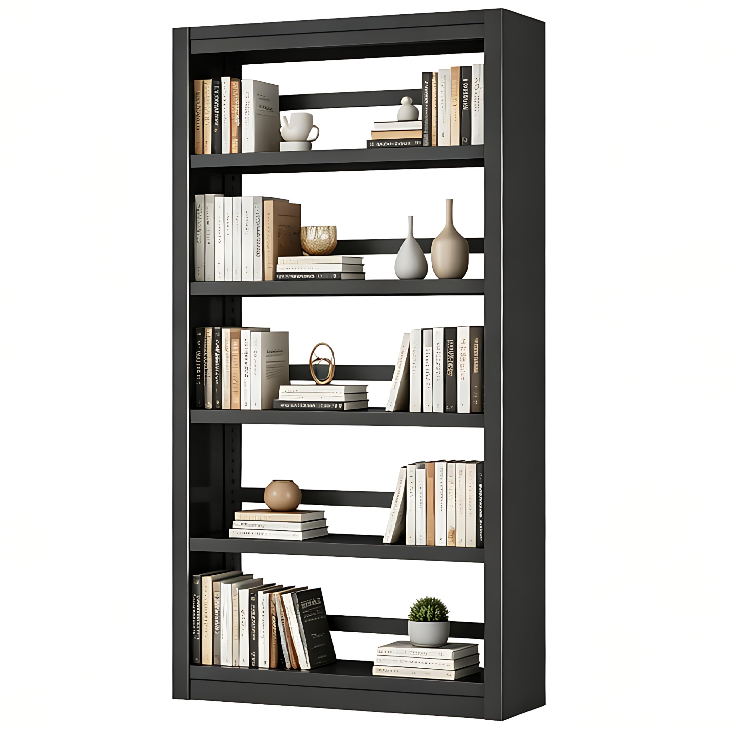 Adjustable 5-Tier Metal Bookshelf - 69" Tall