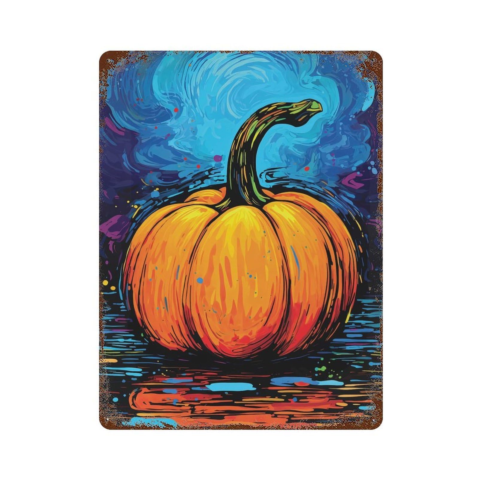 Garage Style Pumpkin Art Halloween Distressed Metal Wall Sign 15.7"x11.8", Novelty Wall Decor for Bar And Workshop