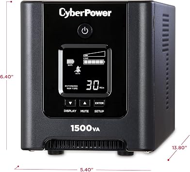 CyberPower OR1500PFCLCD PFC Sinewave UPS System, 1500VA/1050W, 8 Outlets, AVR, Mini-Tower