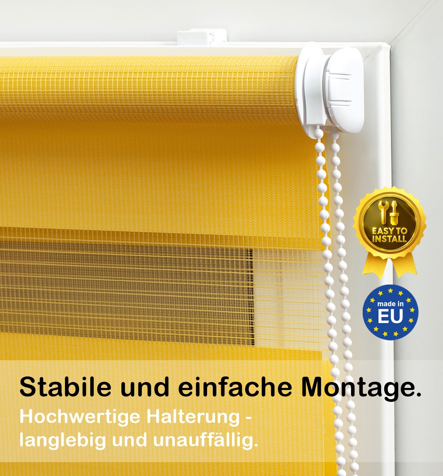 Domdeco Store double jaune, 80 x 215 cm – Store enrouleur double Fix avec supports de serrage, store de fenêtre/store de traction latérale, sans perçage, translucide et occultant