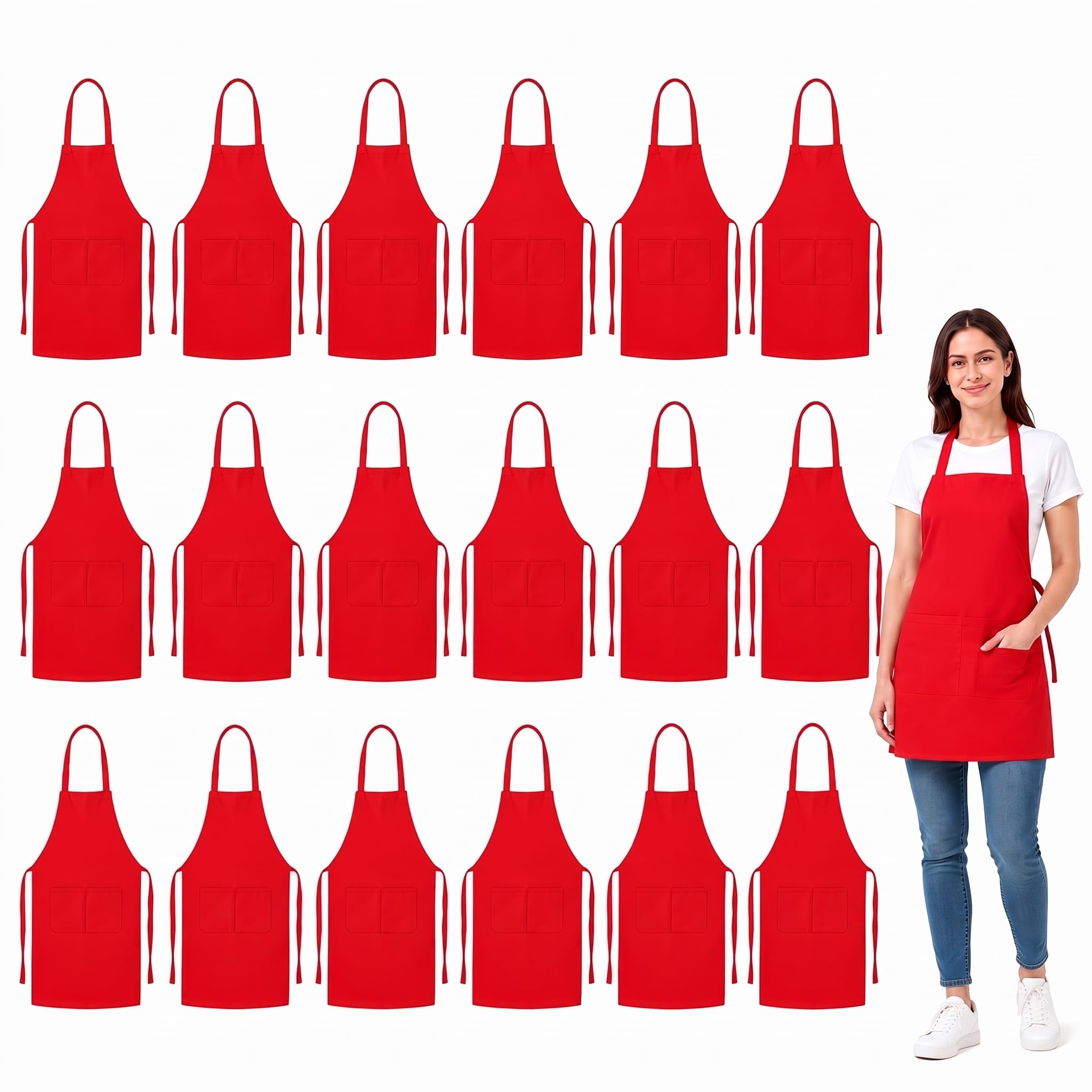 Syhood Confezione da 18 grembiuli unisex, tinta unita, regolabili, con tasca, per chef, cuoco, artigianato, cucina, pittura
