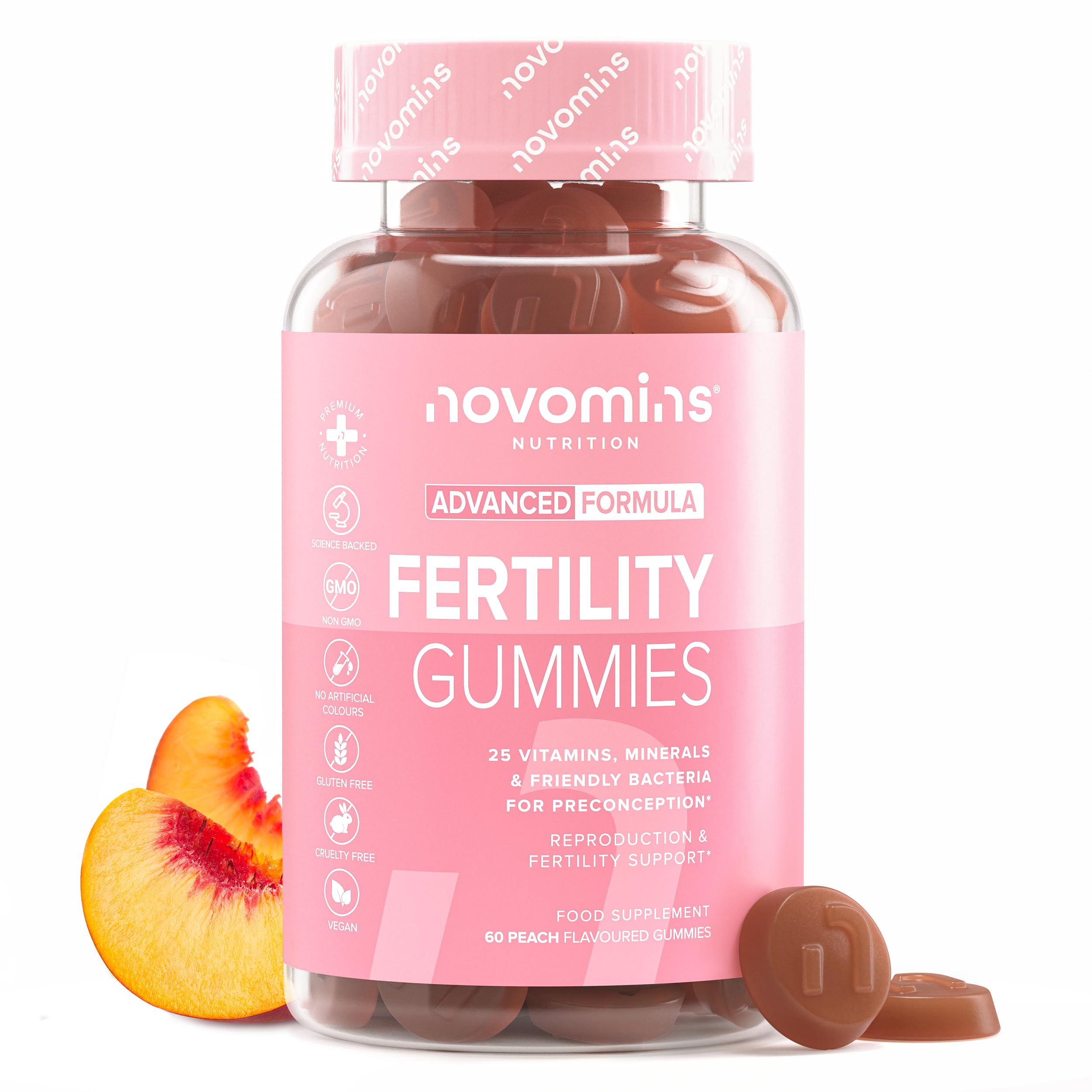 Fertility Supplements for Women - 400ug Folic Acid, Inositol, Vitamin D, C, E, CoQ10-25 Prenatal Vitamins - Vegan & Gluten Free Conception Vitamins for Women - 60 Fertility Gummies - Novomins