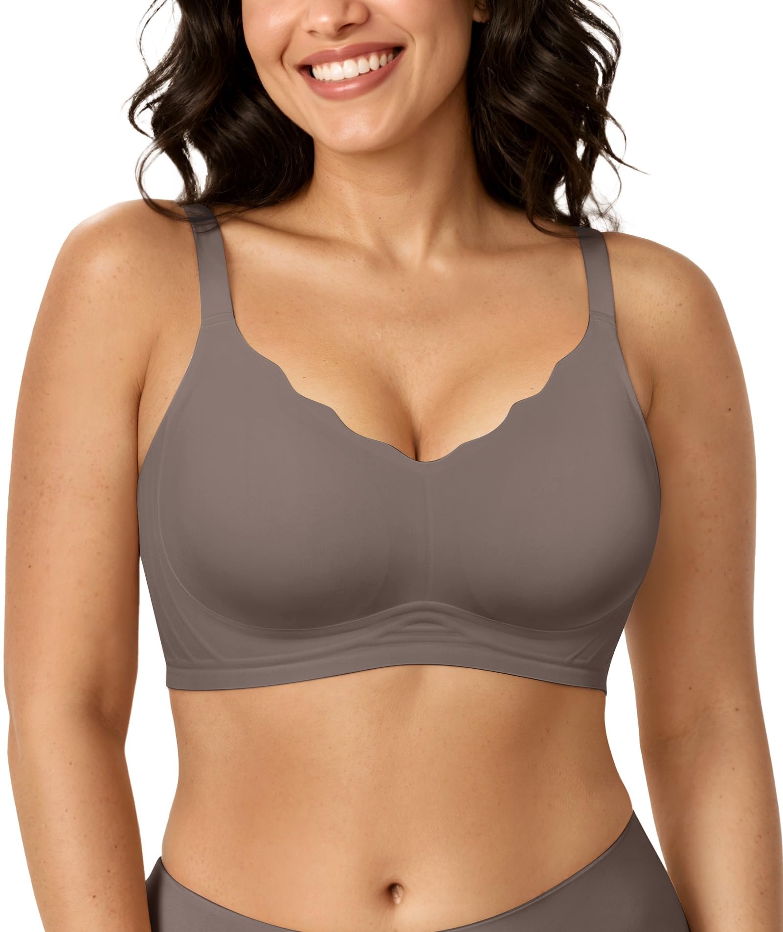 OEAK Bras for Women Non Wired Push Up Seamless Bra Soft V Neck Wireless Bralette Scalloped Full Coverage Everyday Bra