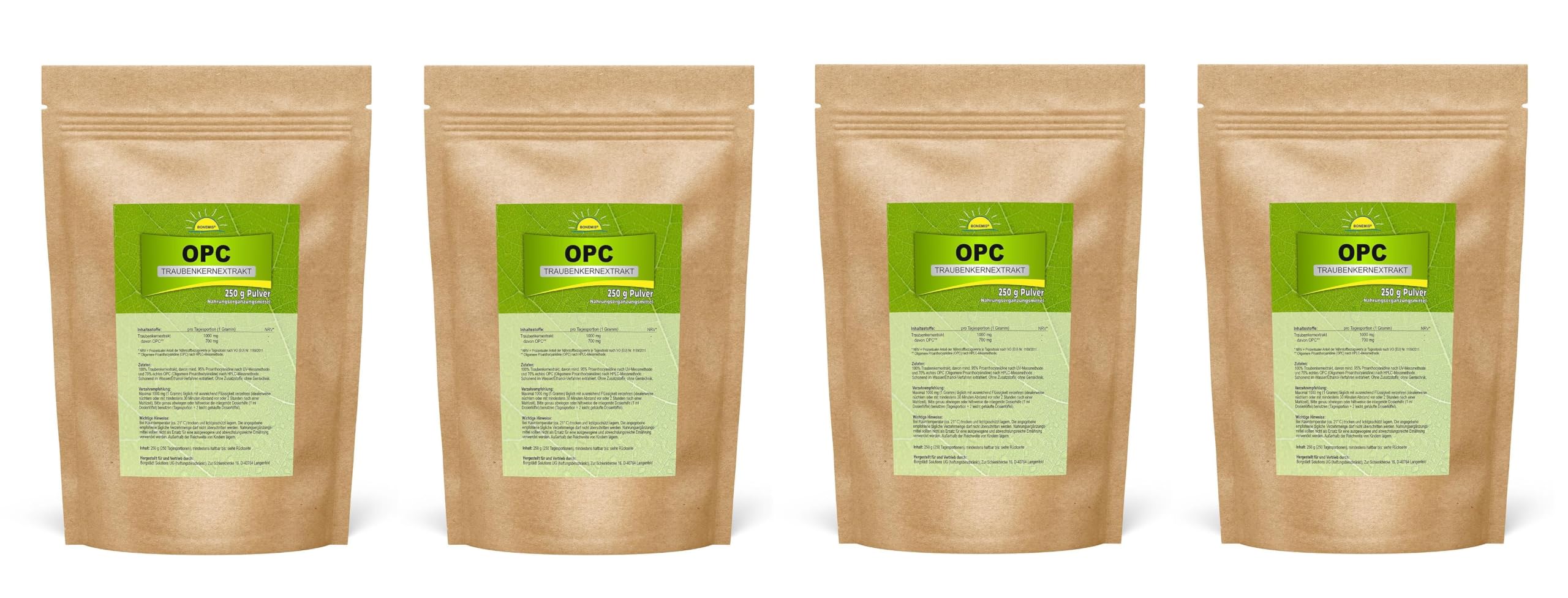OPC Traubenkernextrakt 95% (70% nach HPLC), Pulver, 4x 250g Beutel