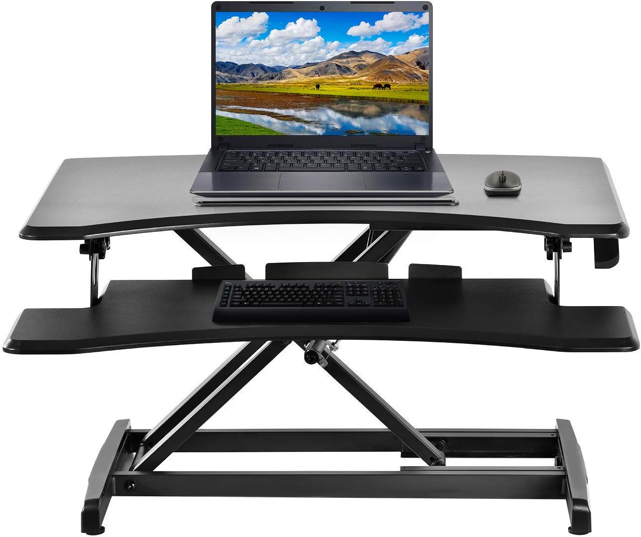 MIERES Height Adjustable Standing Desk Sit to Stand Desktop PC Computer Workstation, Standing Desk Converter.