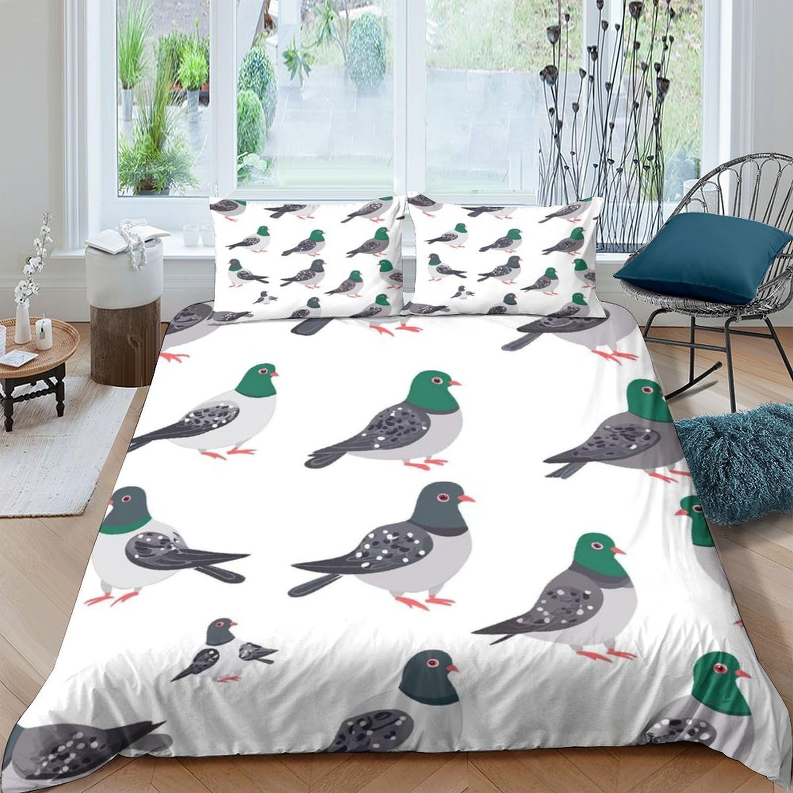Ctjqhvkz Style-8 3D Printed Pigeon Illustration Fitted Sheet Microfiber Soft Bird Pattern Mattress Cover Bedroom Decor Machine Washable Single（135X200cm）