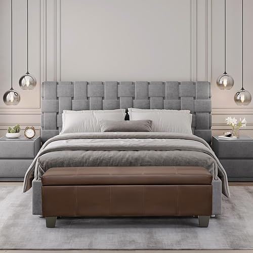 Miniatura 42 de Otomana de piel sintética negra con almacenamiento, banco rectangular extra largo de almacenamiento para dormitorio y sala de estar Negro