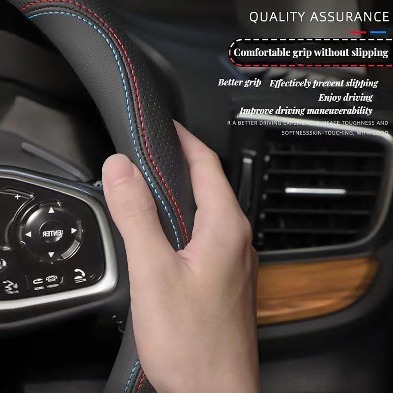 Couvre-Volant pour Peugeot GT Rifter 208 308 2008 3008 508 508 SW 5008 Housse de Volant en Cuir Microfibre Accessoire de Protection Confortable Antidérapant,Black B