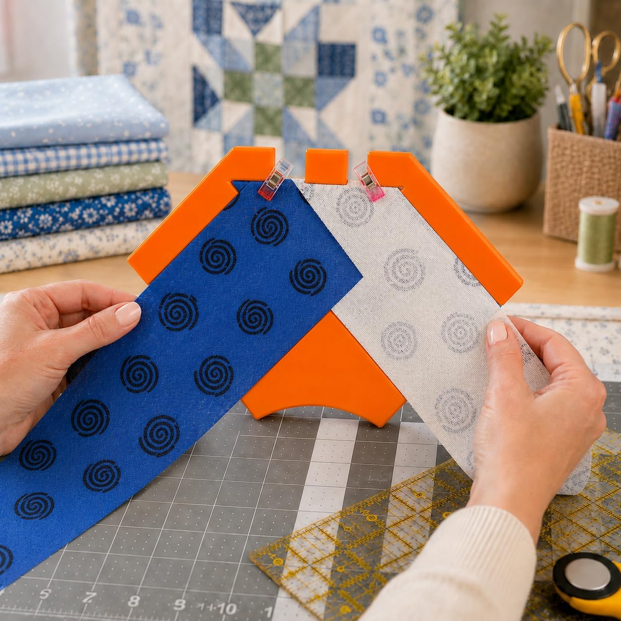 Quilt Binding Folding Tool, 2.25 Inch Bias Tape Alignment Guide with Clips, Sewing Binding Aid