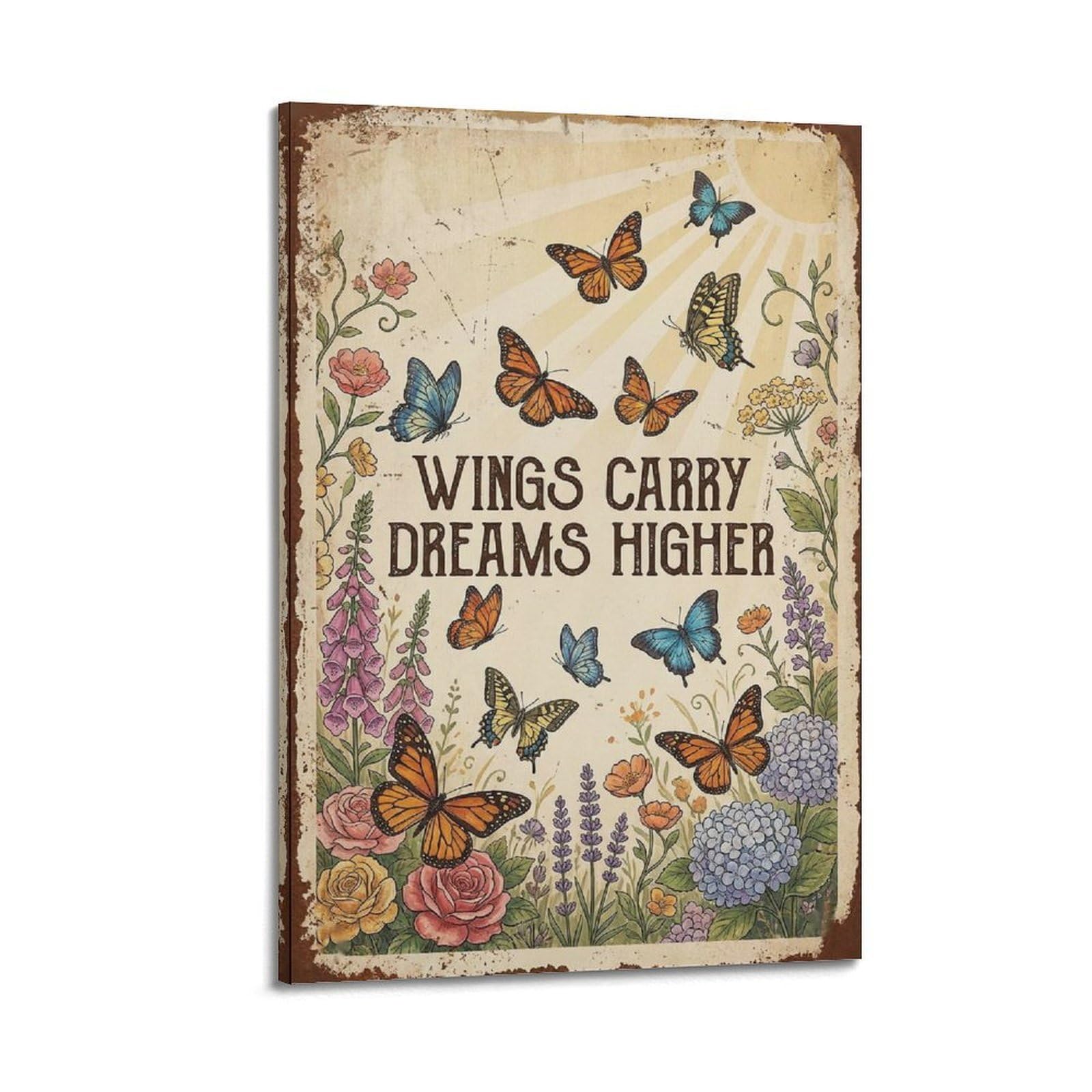 OKAHYS Butterfly Garden Illustration Poster Wings Journey Modern Decorative Canvas Prints - Ideal Wall Art for Family, Man Cave, Game Room, Boys & Girls Bedroom 12x18inch
