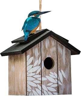 Topadorn Wooden Bird House Hanging Outdoor,Eco Friendly Materials and Decorative with Leaves Printed