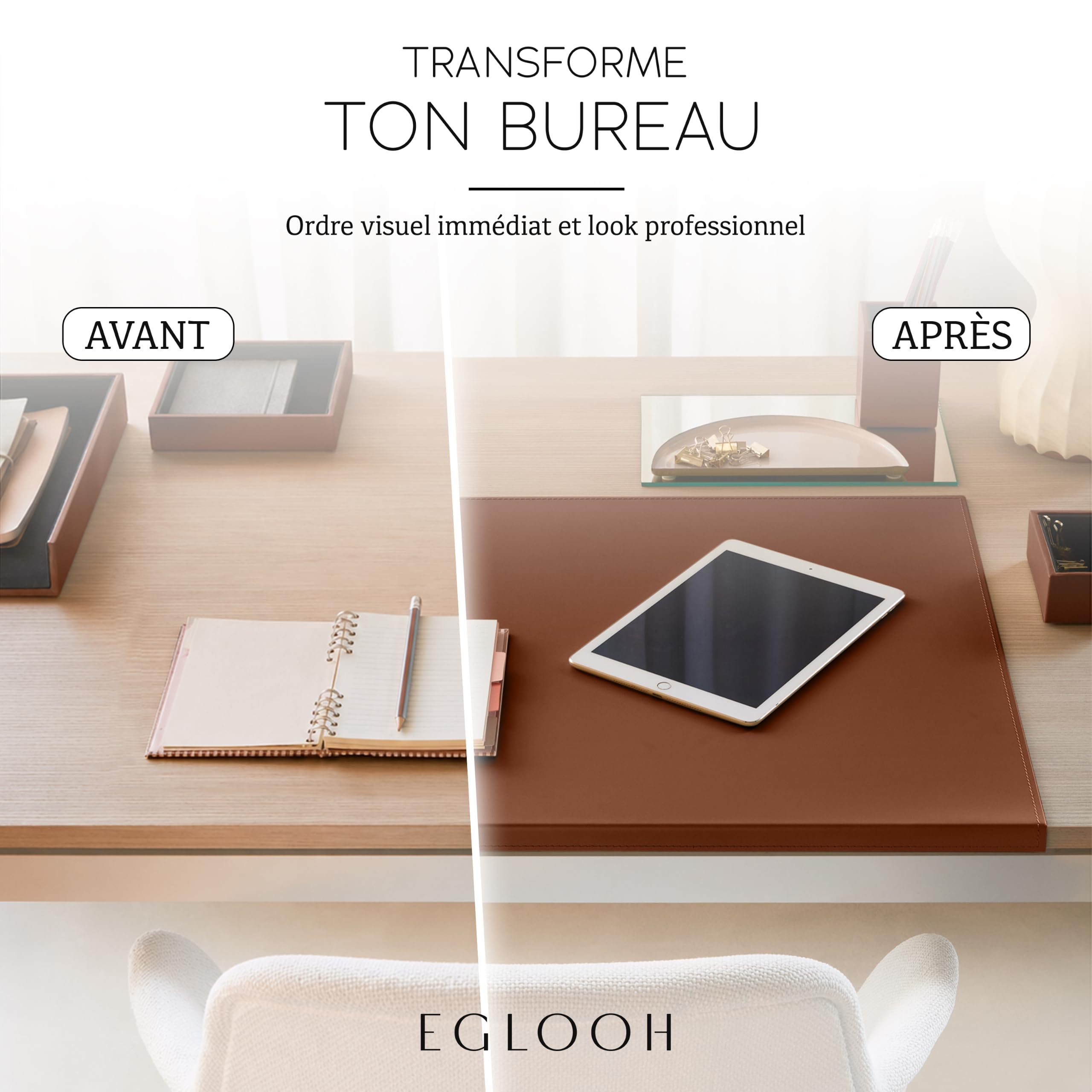 Eglooh - Calliope - Sous main bureau cuir avec Protège-rebord - Tapis de bureau XXL, Grand tapis de souris antidérapant - Accessoire bureau Fabriqué en Italie