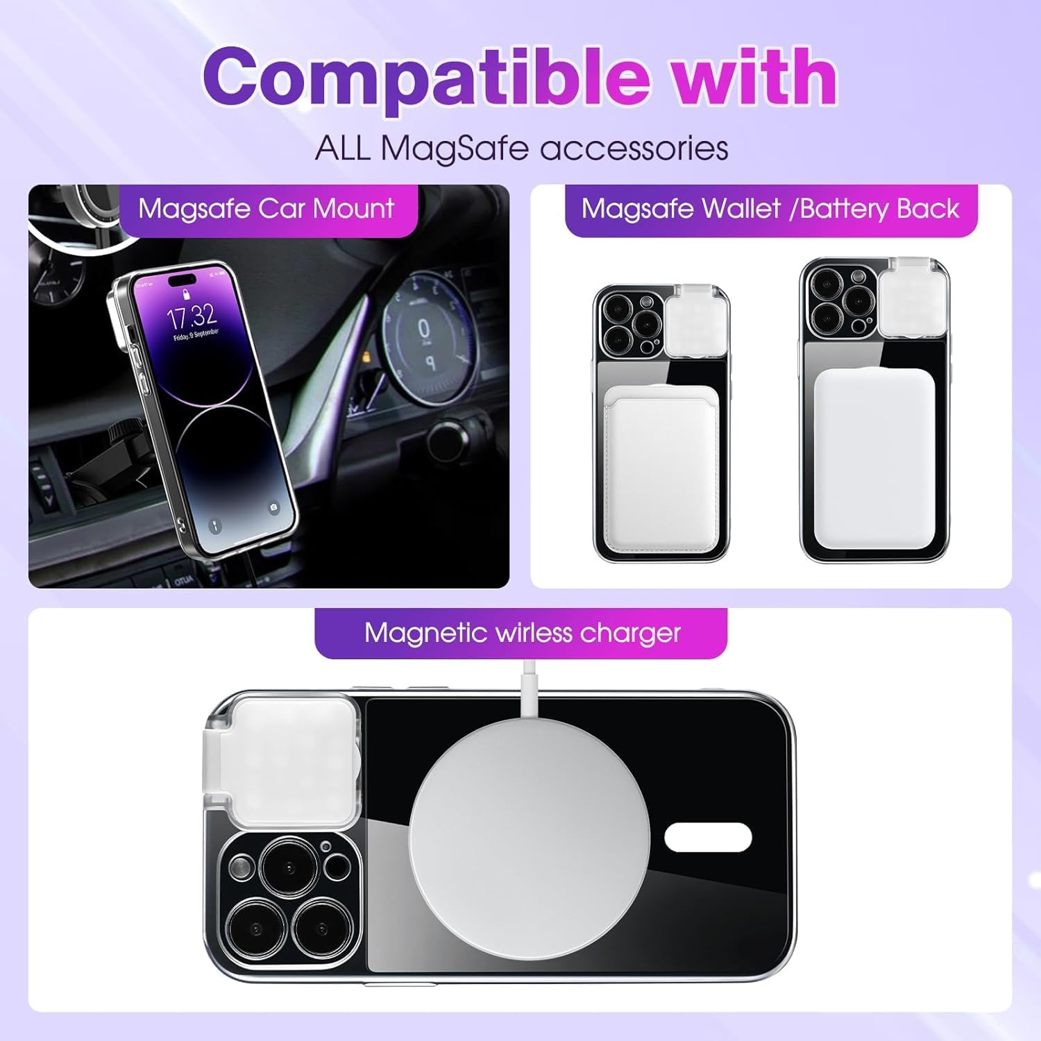Magnetic Case with LED Selfie Light for iPhone 13 Pro Max Case Rechargeable Portable Phone Ring Light for Selfie, Makeup, Tiktok, Live Stream for Women Clear