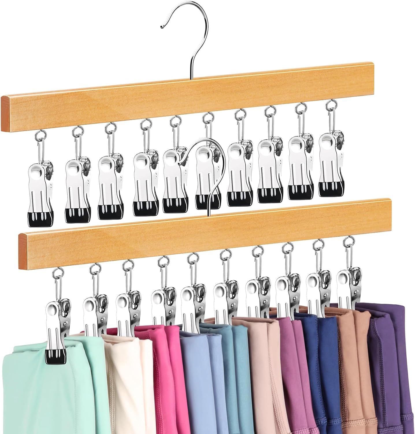 Legging Organizer for Closet, Pants Hangers with Clips Holds 20 Leggings, Jeans, Hats, Shorts, Socks, 360° Rotating Space Saving Hanging Clothes Organizer for Closet Organizers and Storage 2Pcs